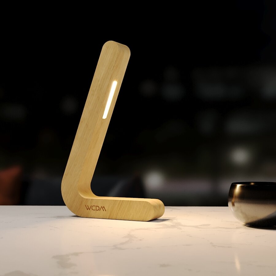 Handcrafted L-Shaped Wireless Wooden Lamp