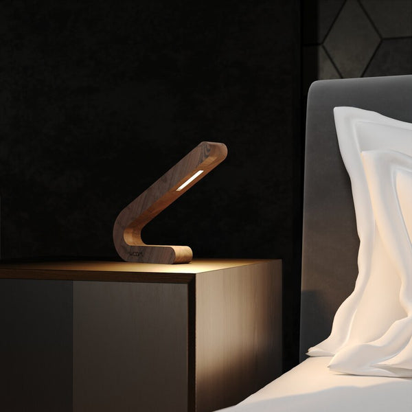 Handcrafted Oak Angled Lamp – Modern Wooden LED Desk Lighting