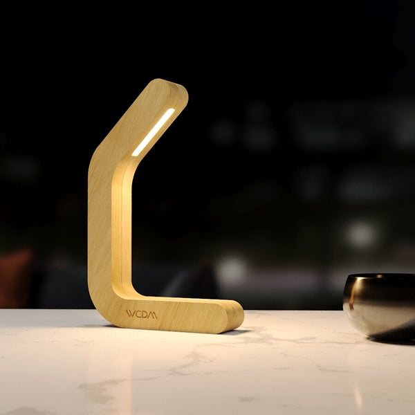 Handcrafted Oak Curved Wooden LED Lamp