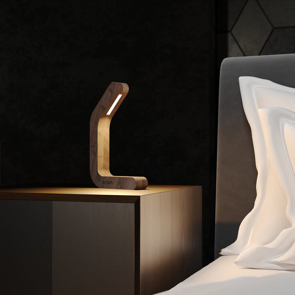 Walnut Curved LED Desk Lamp - Bedside Table Lamp