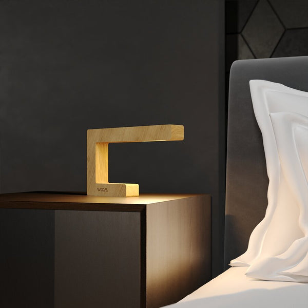 Handcrafted Oak C-Shaped Wooden LED Lamp