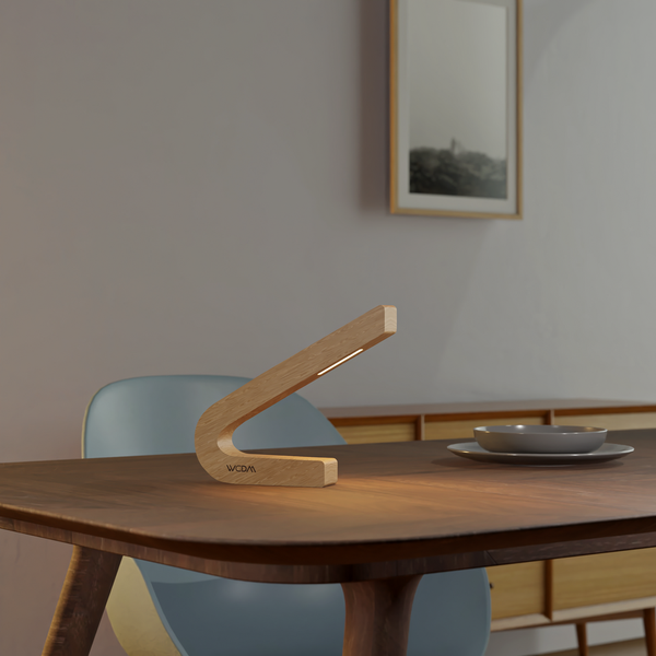 Handcrafted Oak Curved LED Lamp