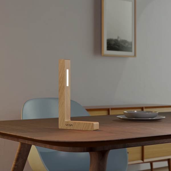 Oak L-Shaped Contemporary Wooden Desk Lamp