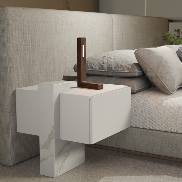 Walnut L-Shaped Contemporary Wooden Desk Lamp