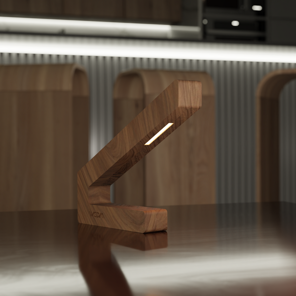 Angular Wireless Walnut Lamp with Dimmable LED
