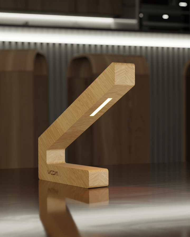 Handcrafted Wireless Walnut Desk Lamp with Dimmable LED