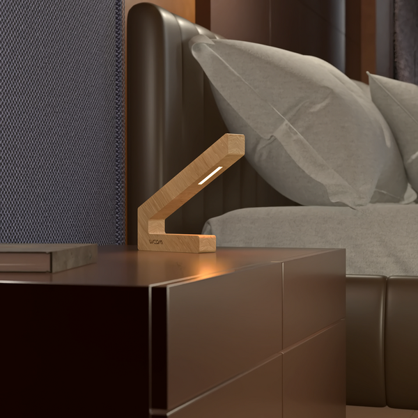 Handcrafted Wireless Oak Desk Lamp with Dimmable LED
