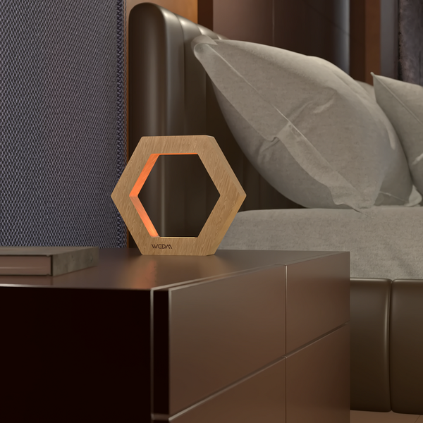 Handcrafted Oak Hexagon LED Lamp