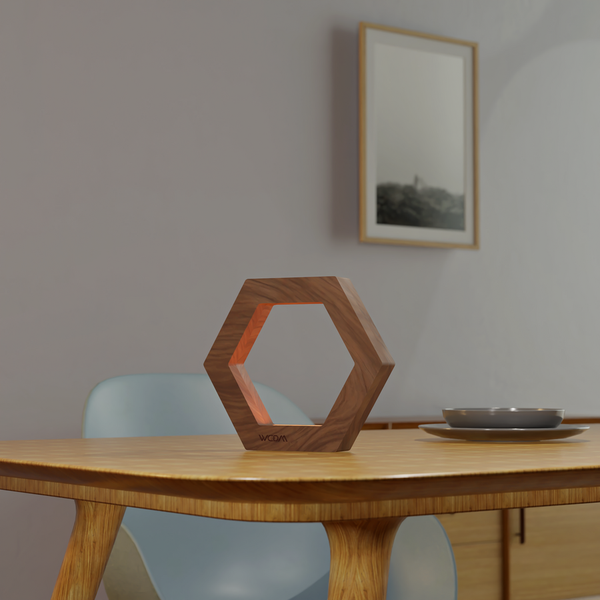 Handcrafted Walnut Hexagon LED Lamp