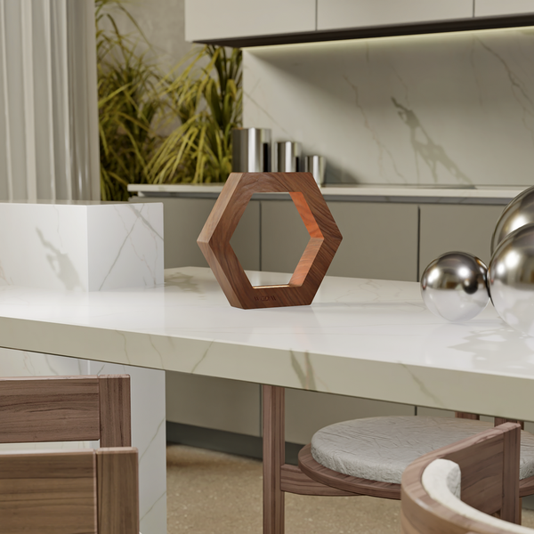 Handcrafted Walnut Rotatable Hexagon Wooden LED Lamp