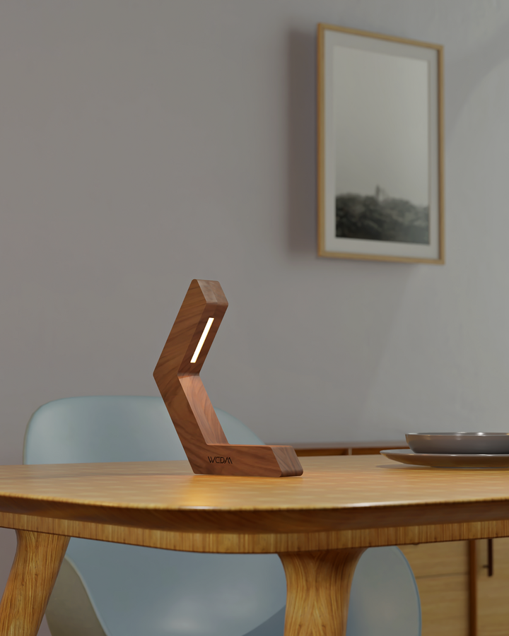 Handcrafted Walnut Geometric LED Lamp