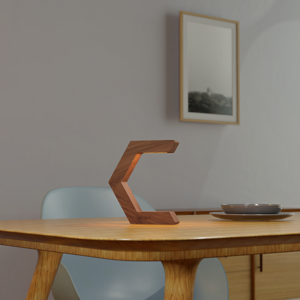 Walnut C-Shaped Designer Wooden LED Lamp