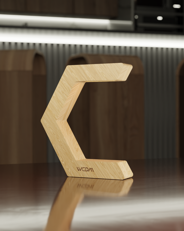 Handcrafted Oak C-Shaped Designer Wooden LED Lamp