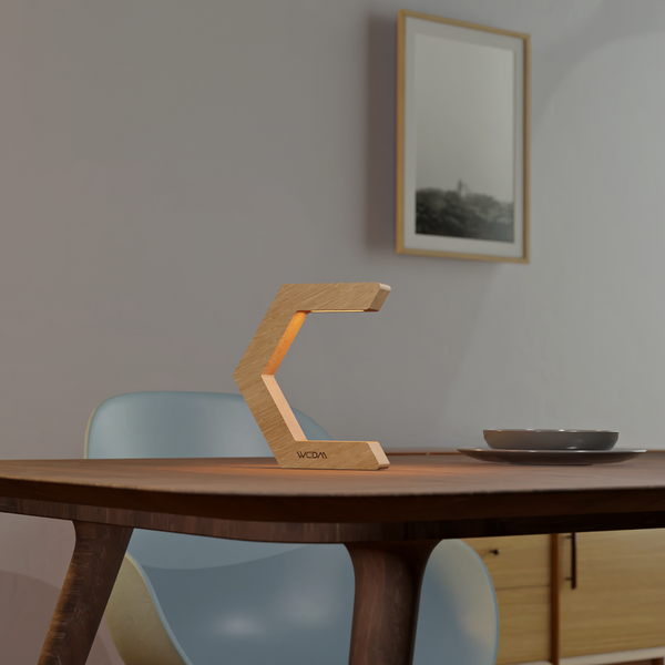 Handcrafted Oak C-Shaped Designer Wooden LED Lamp