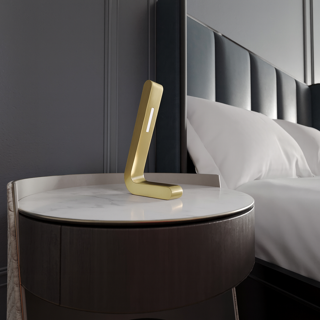 Gold Finish Oak Handcrafted L-Shaped Wooden Lamp