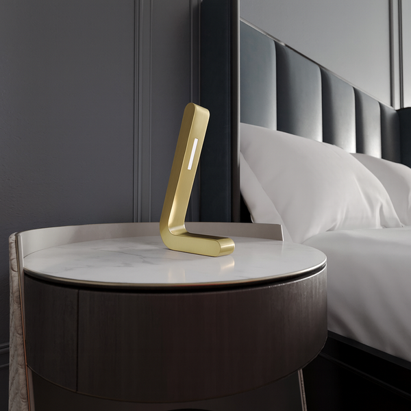 Gold Finish Oak Handcrafted L-Shaped Wooden Lamp