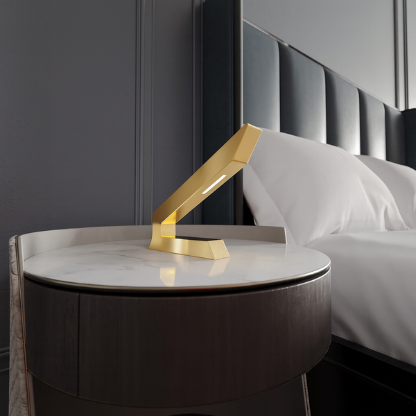 Gold Finish Handcrafted Oak Angular Wooden Lamp