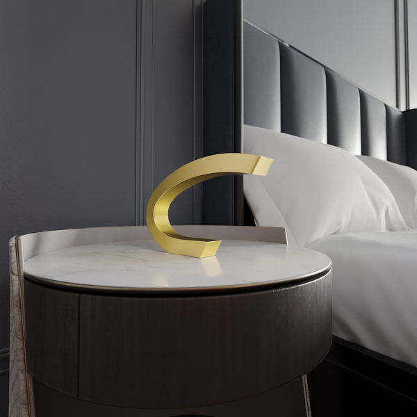 Gold Finish Oak C-shaped Curved Wood Lamp