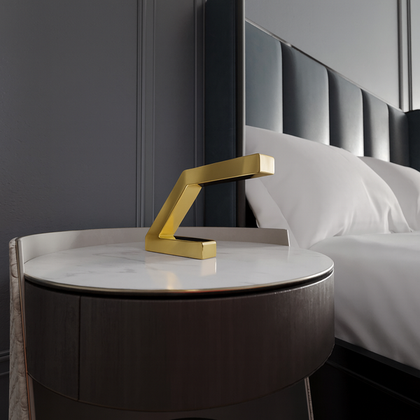 Gold Finish Handcrafted Oak Z-Shaped Lamp