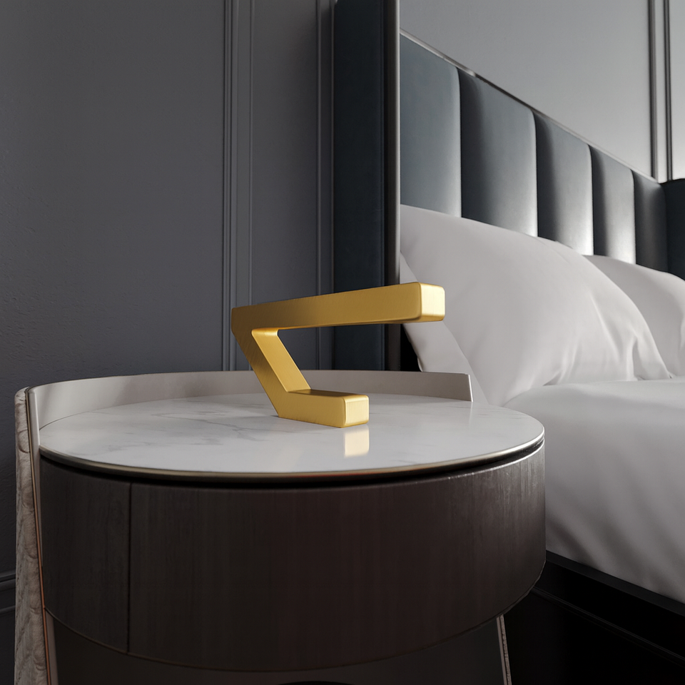 Gold Finish Handcrafted Oak Geometric Wooden Lamp