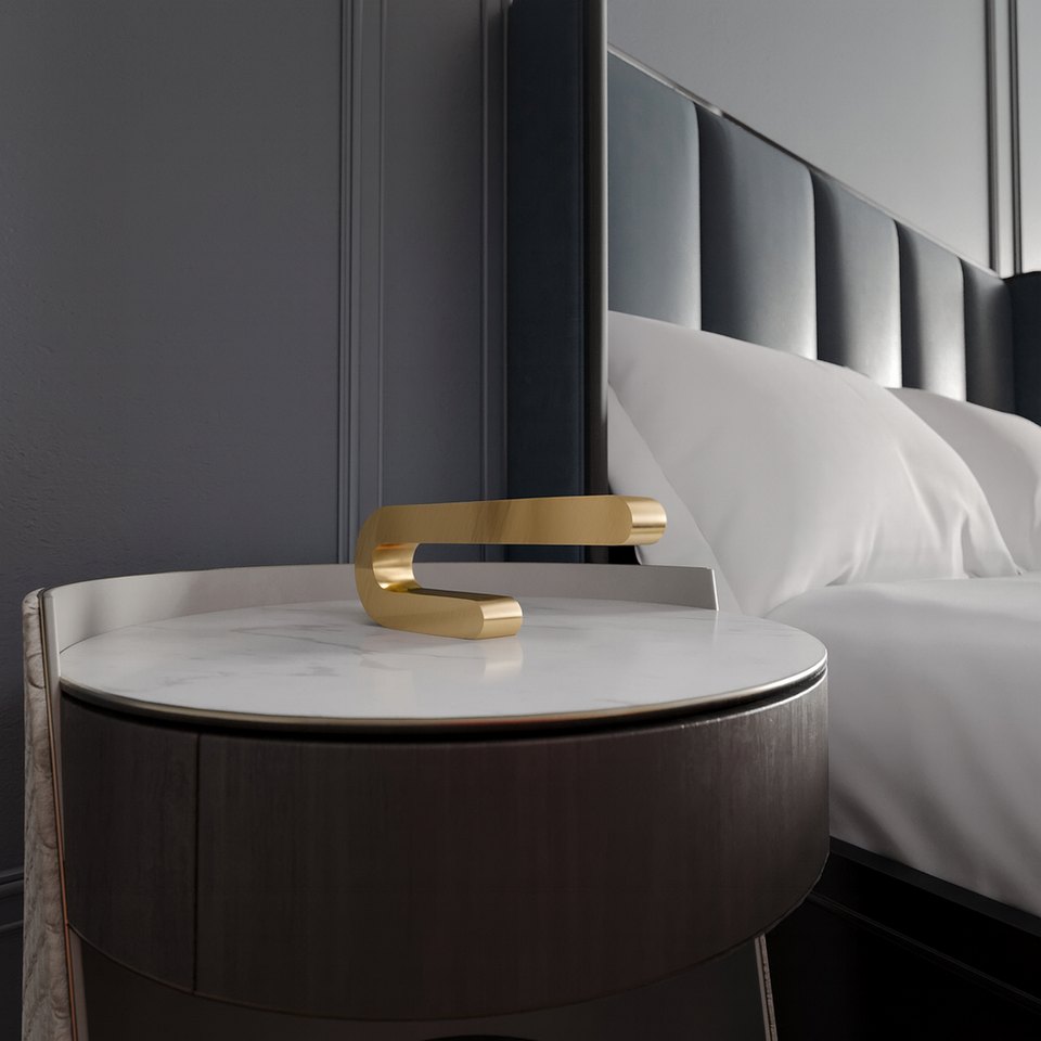 Gold Finish Handcrafted Oak U-Shape Curved Lamp