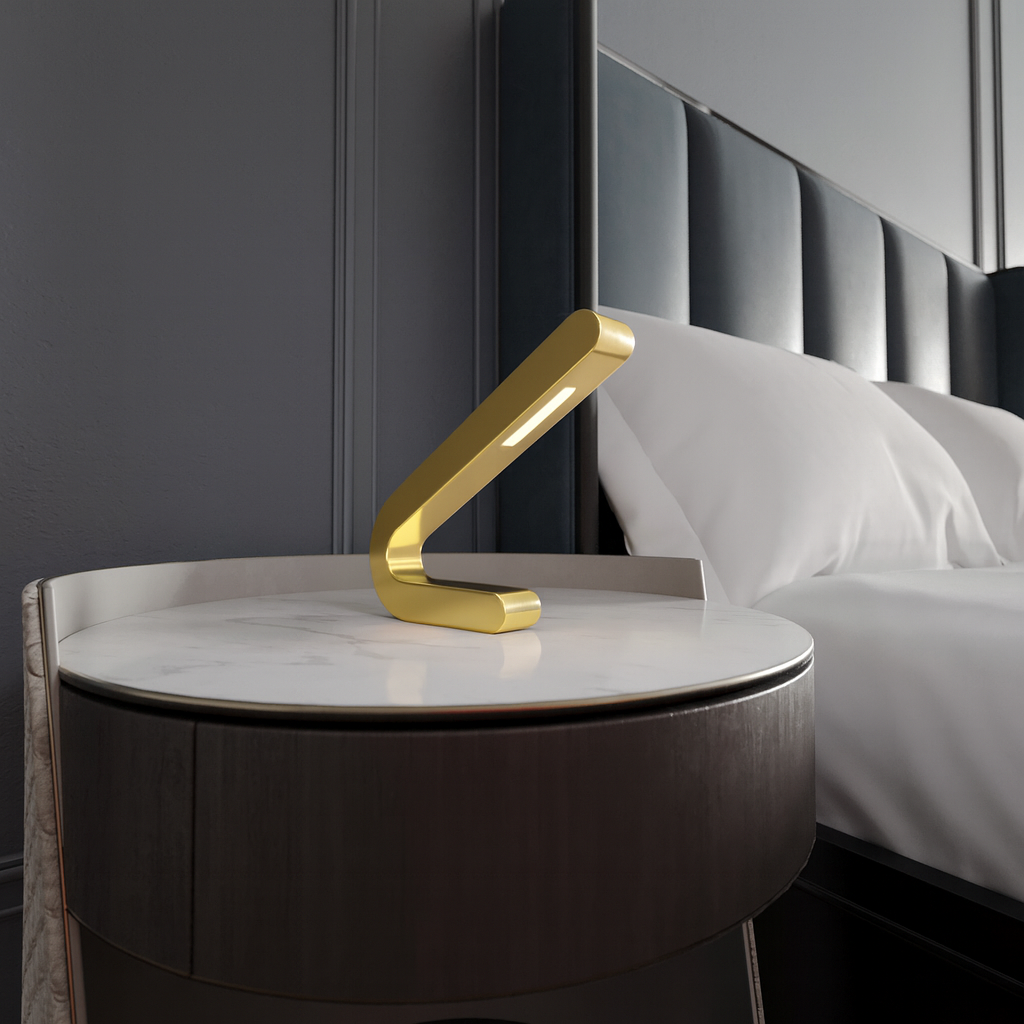 Handcrafted Gold Finish Oak Angled Wooden Lamp