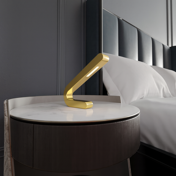 Handcrafted Gold Finish Oak Angled Wooden Lamp