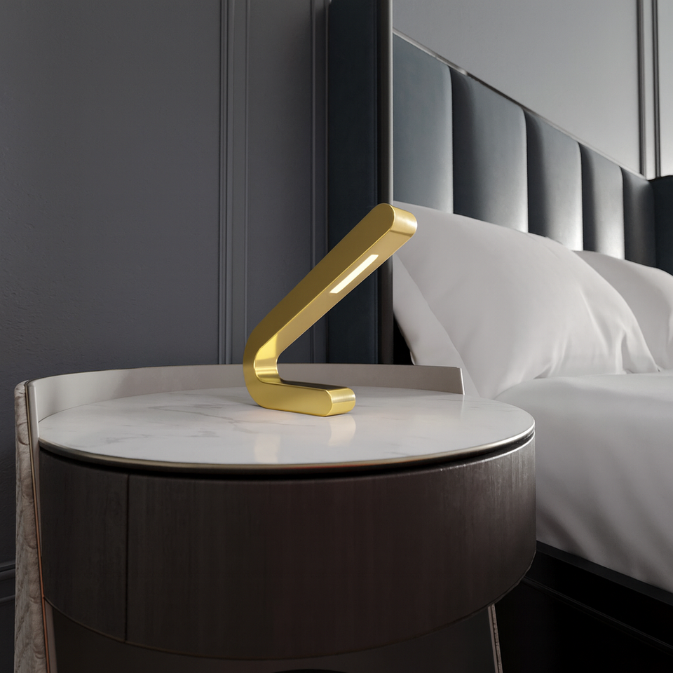 Handcrafted Gold Finish Oak Angled Wooden Lamp