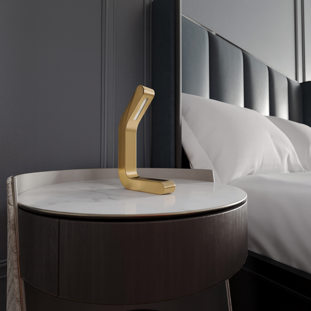 Handcrafted Gold Finish Oak Curved Wooden LED Lamp