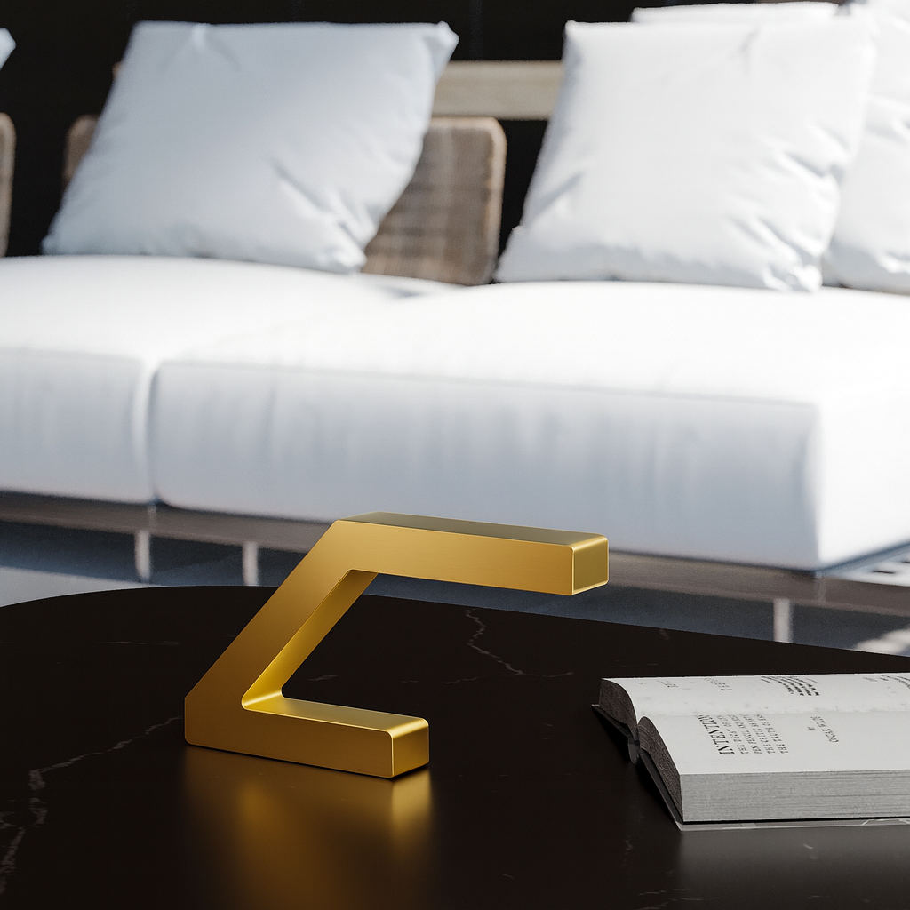 Gold Finish Handcrafted Oak Z-Shaped Lamp