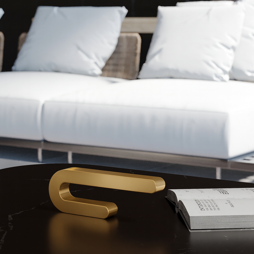 Gold Finish Handcrafted Oak U-Shape Curved Lamp