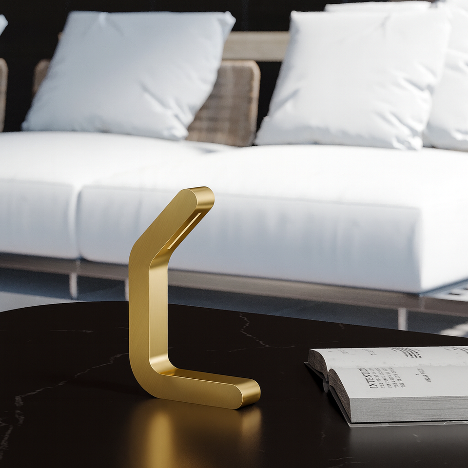 Handcrafted Gold Finish Oak Curved Wooden LED Lamp