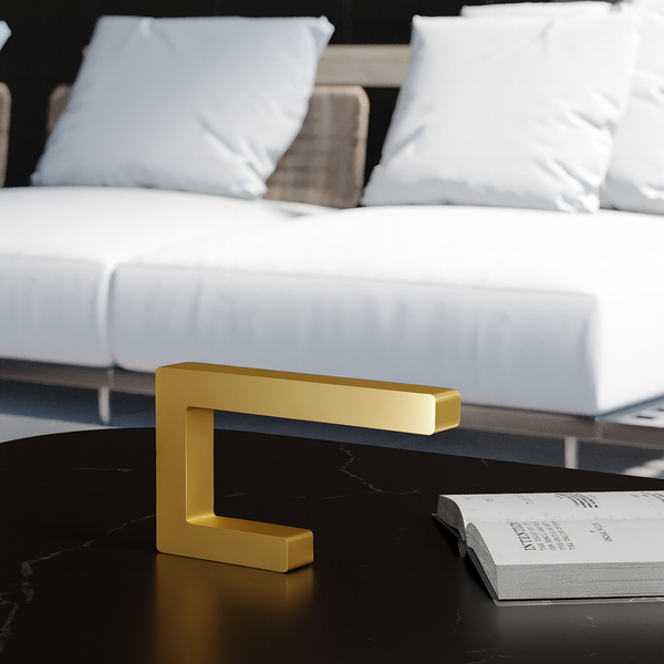 Handcrafted Gold Finish Oak C-Shaped Wooden Lamp