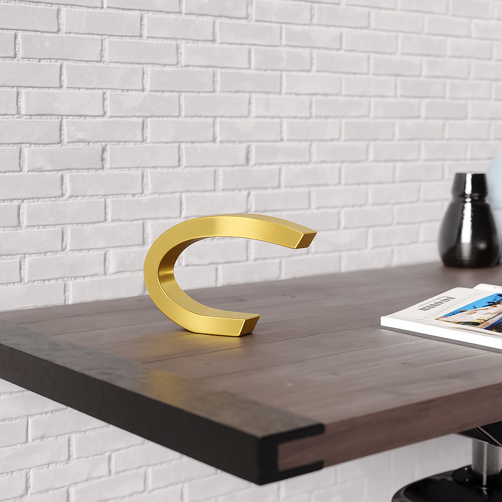 Gold Finish Oak C-shaped Curved Wood Lamp