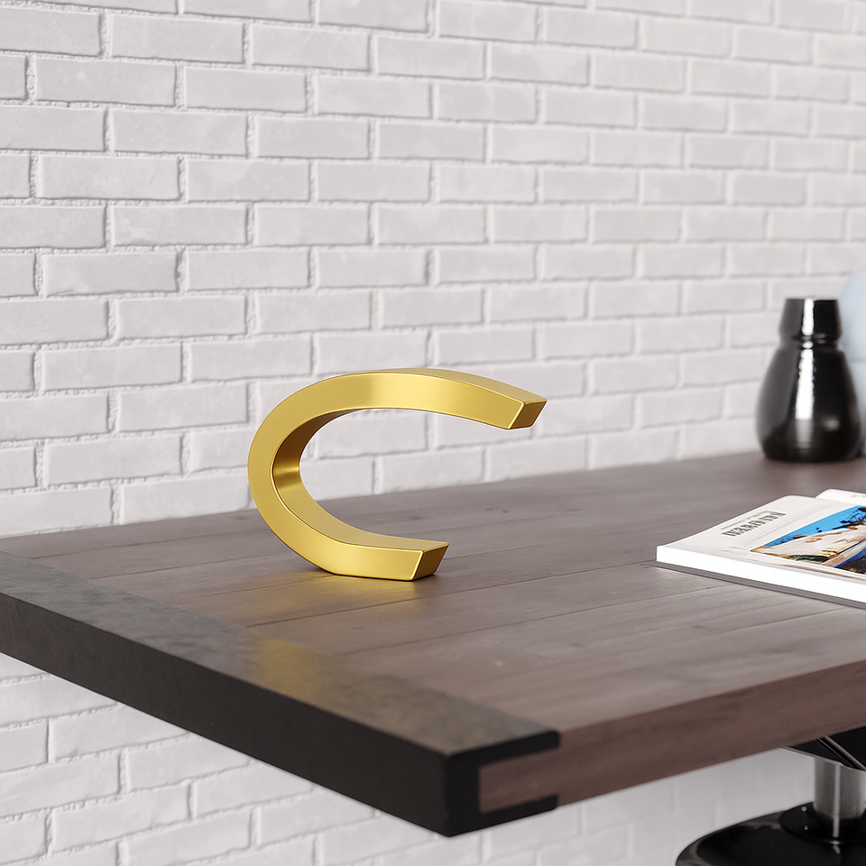 Gold Finish Oak C-shaped Curved Wood Lamp