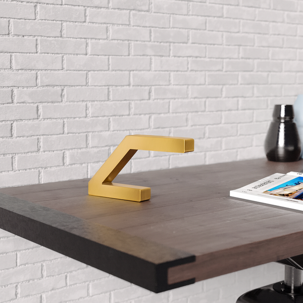 Gold Finish Handcrafted Oak Z-Shaped Lamp