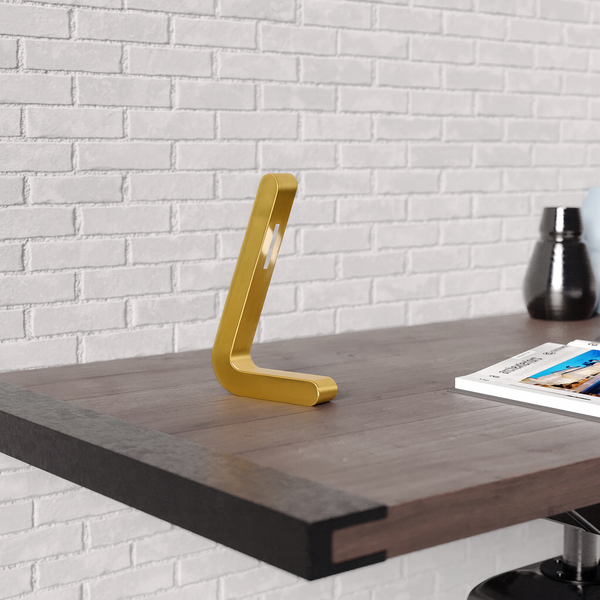 Gold Finish Oak Handcrafted L-Shaped Wooden Lamp