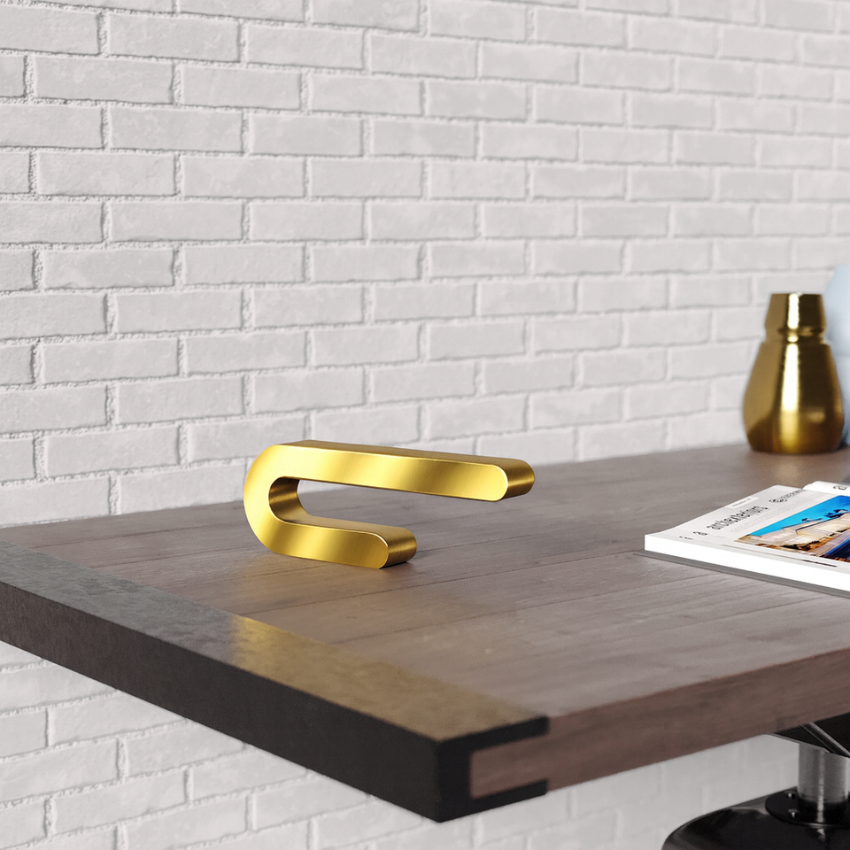 Gold Finish Handcrafted Oak U-Shape Curved Lamp