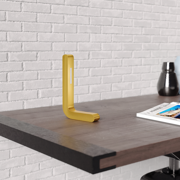 Handcrafted Gold Finish Oak L-Shaped Wooden LED Lamp