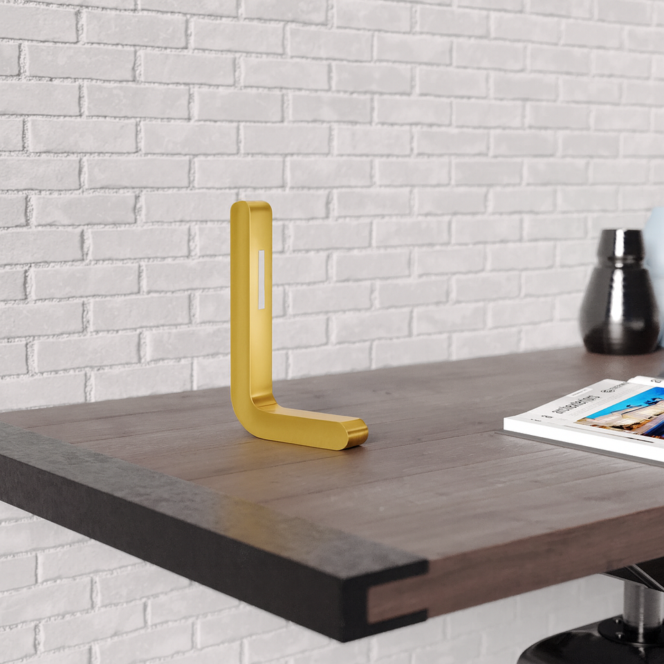 Handcrafted Gold Finish Oak L-Shaped Wooden LED Lamp