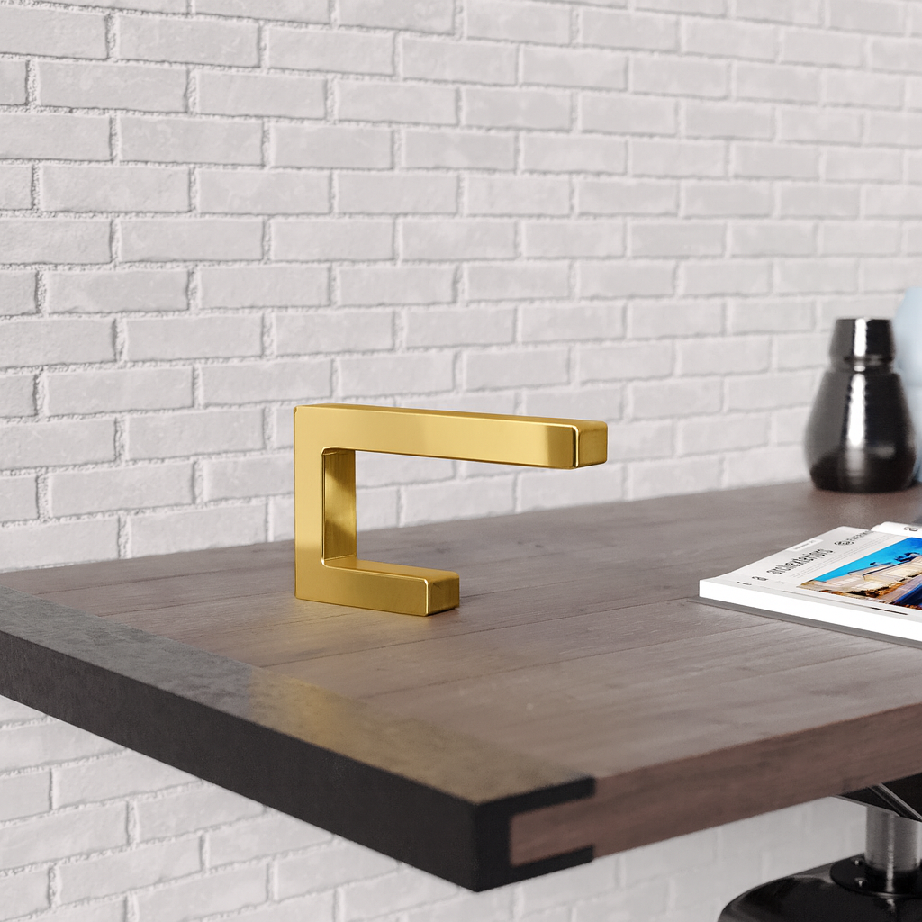 Handcrafted Gold Finish Oak C-Shaped Wooden Lamp