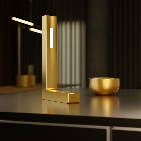 Gold Finish Oak L-Shaped Contemporary Wooden Lamp