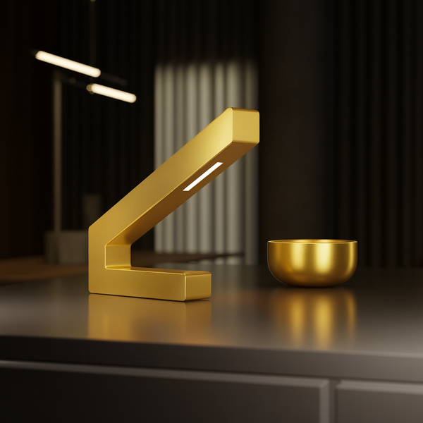 Handcrafted Gold Finish Oak Modern Design LED Lamp