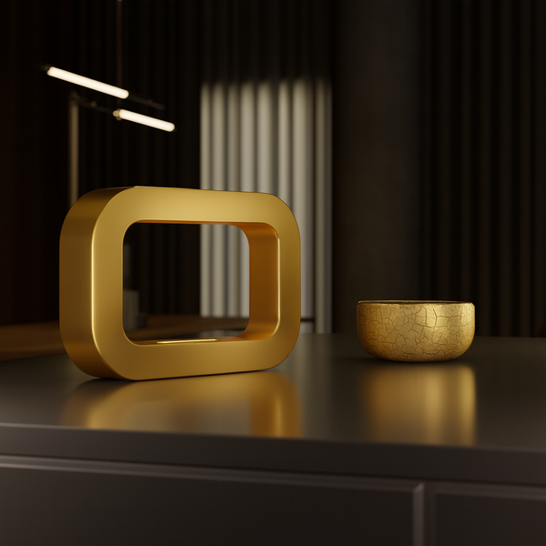 Gold Finish Handcrafted Oak Rotatable Rectangular Wooden Lamp