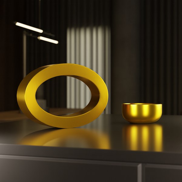 Gold Finish Handcrafted Oak Rotatable Wooden Oval Lamp