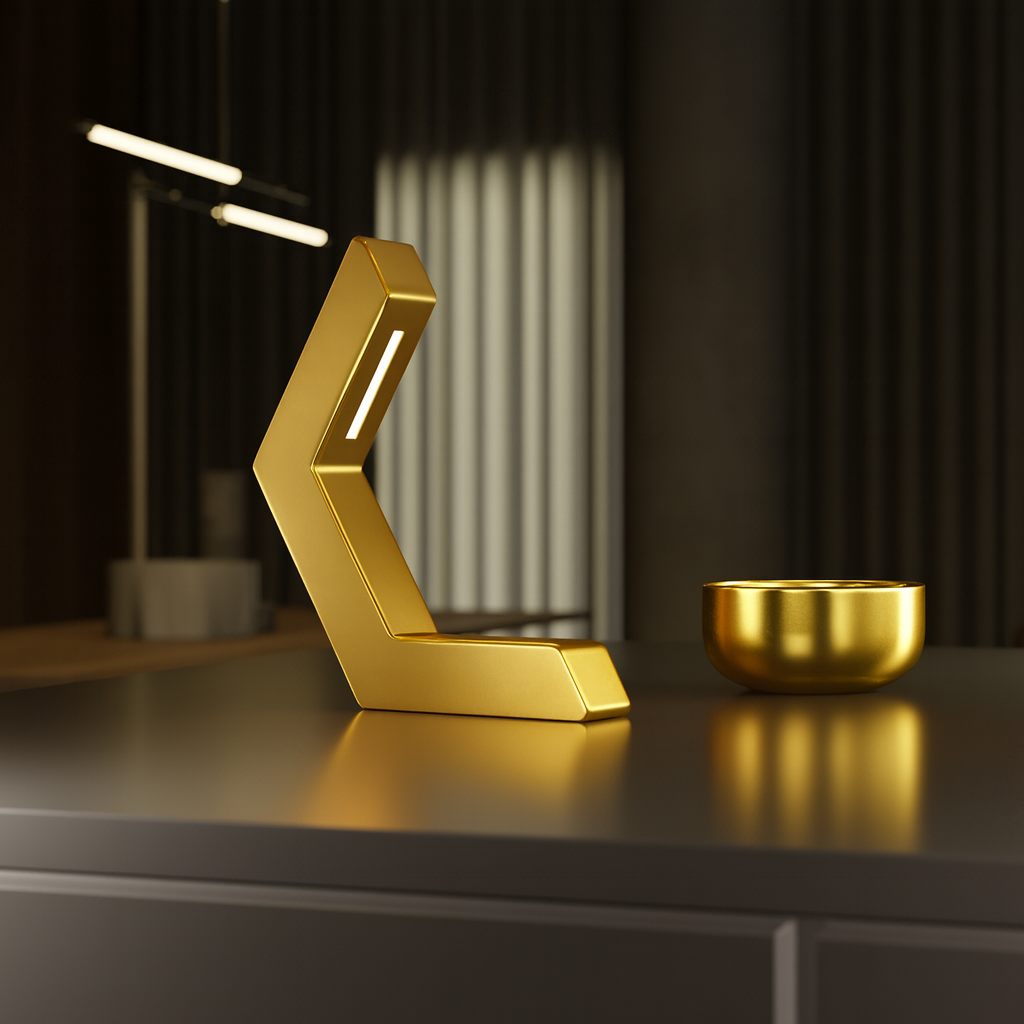 Gold Finish Handcrafted Oak Geometric LED Lamp