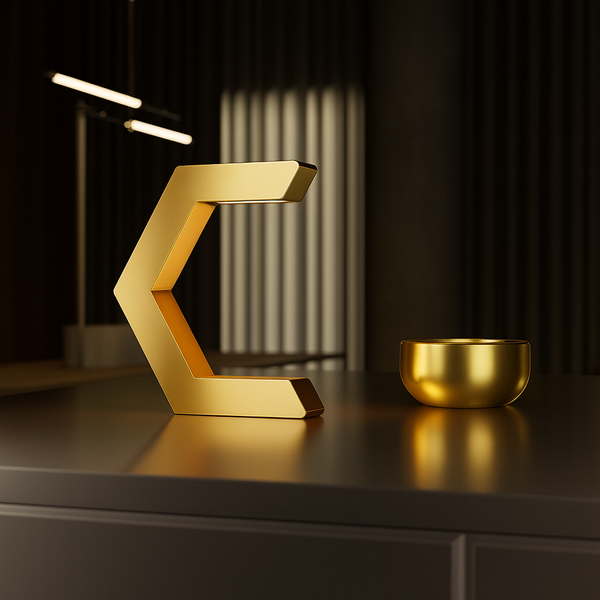 Gold Finish Handcrafted Oak Rotatable C-Shaped Design Lamp