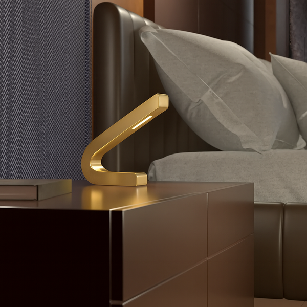 Handcrafted Gold Finish Oak Curved LED Lamp