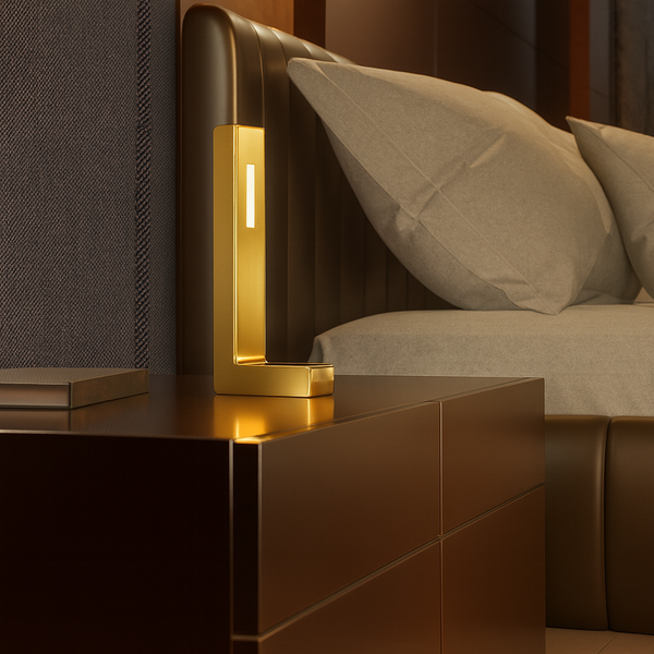 Gold Finish Oak L-Shaped Contemporary Wooden Lamp