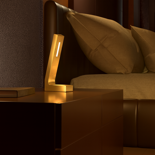 Handcrafted Gold Finish Oak L-Shaped LED Lamp